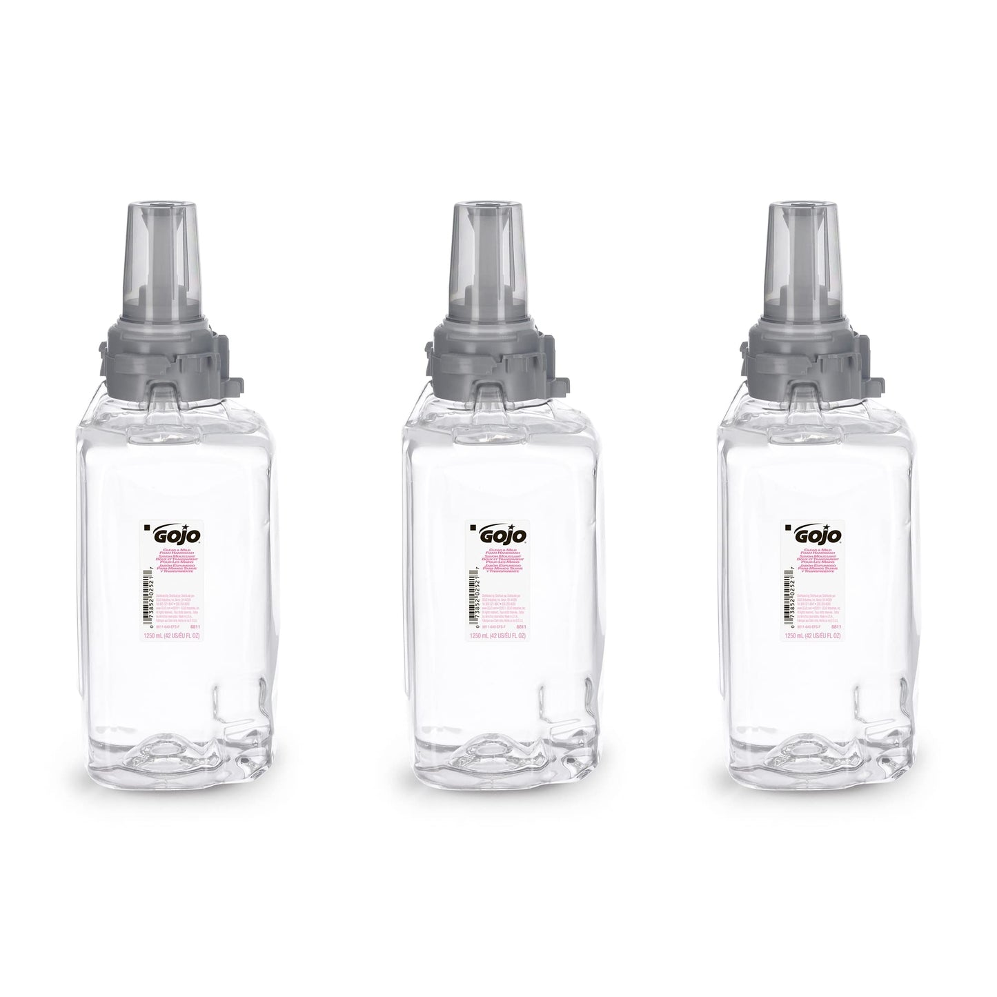 Gojo Clear & Mild Foam Handwash, Fragrance Free, EcoLogo Certified, 1250 mL Foam Soap Refill ADX-12 Push-Style Dispenser (Pack of 3) - 8811-03