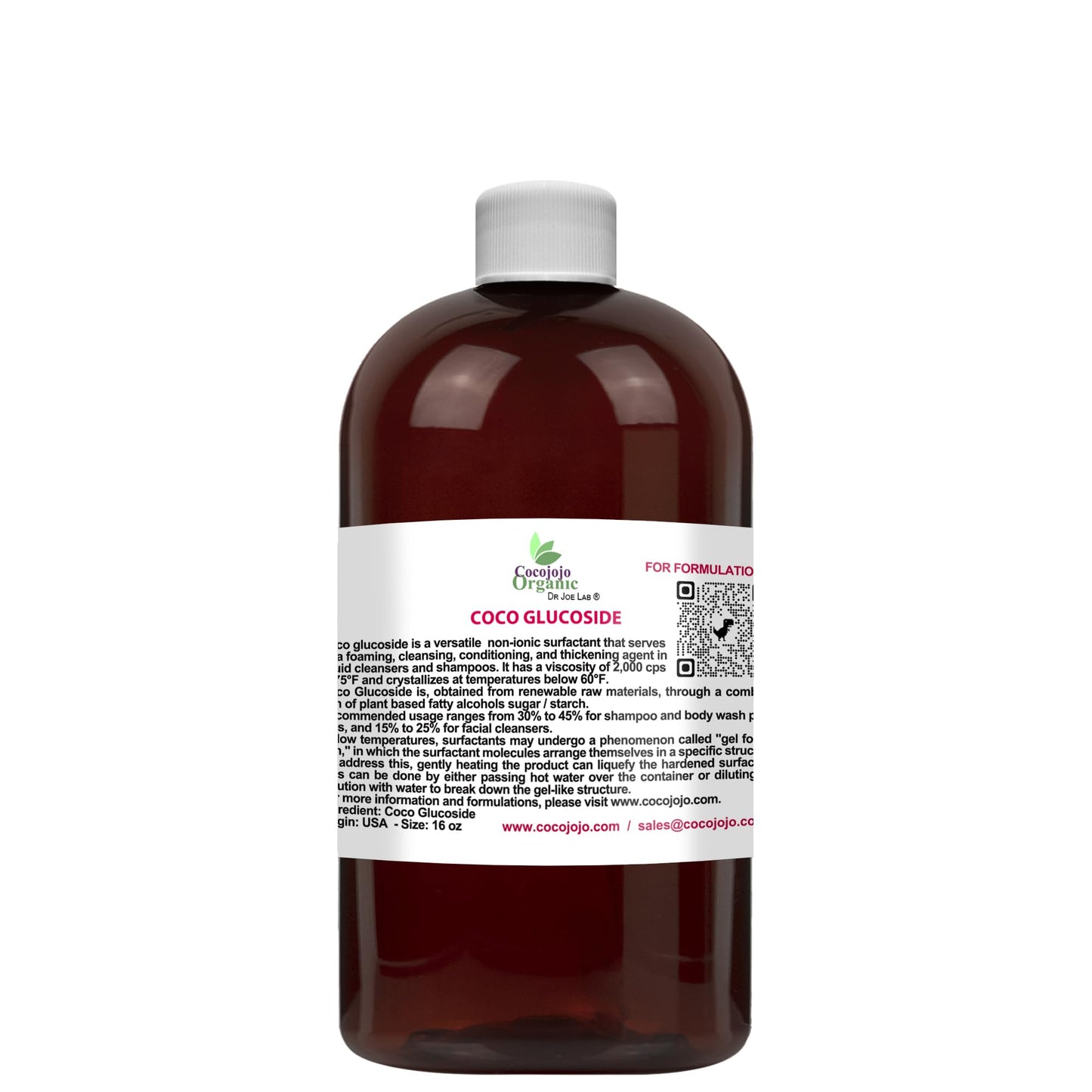 cocojojo - Coco Glucoside Surfactant 16 oz - Natural Foaming Cleanser - Plant Derived - Biodegradable - For Formulations and DIY Skin Care - For Shower Gels, Body Soap, Shampoos, Face Cleansers