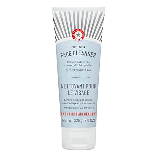 First Aid Beauty Pure Skin Face Cleanser, Sensitive Skin Cream Cleanser with Antioxidant Booster, 8 oz.