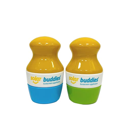 Duo Green/Blue Pack Of Solar Buddies Refillable Roll On Sponge Applicator For Kids, Adults, Families, Travel Size Holds 100ml Travel Friendly for Sunscreen, Suncream and Lotions