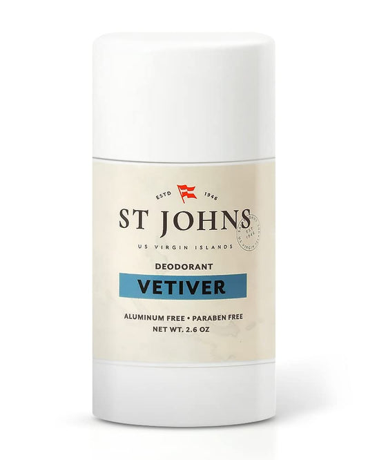 St Johns Vetiver Aluminum Free Deodorant | Long-Lasting, Odor Resistant, & Soothing | Clear Deodorant Stick | Odor-Free Deodorant Made of Natural Compounds | Vetiver Deodorant For Men (2.6 oz Stick)