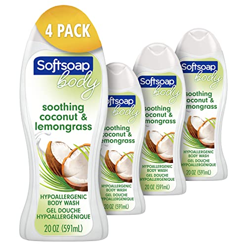 Softsoap Gentle Wash Hypoallergenic Body Wash for Women, Coconut Oil and Lemongrass -20 Fl Oz (Pack of 4)