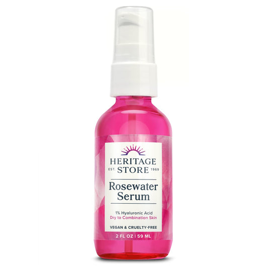 Heritage Store Rosewater Facial Serum, 1% Hyaluronic Acid, Deep Hydration for Dry/Combination Skin Care, Minimizes Appearance of Fine Lines & Wrinkles, Adds a Natural Glow, Hypoallergenic, Vegan, 2oz