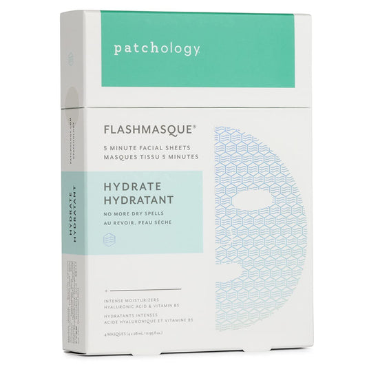 Patchology "Hydrate FlashMasque" Facial Sheet Mask w/Hyaluronic Acid - Men & Women Face Masks Skincare Sheet for Moisturizing and Hydrating Skin in 5 Minutes - Best Face Sheets Moisturizer (4 Count)