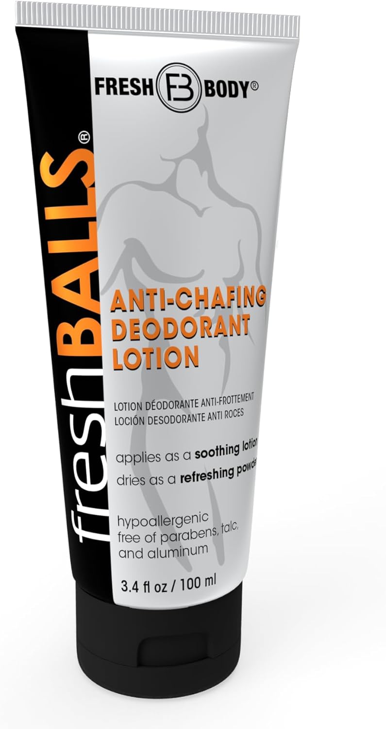 Fresh Body FB BALLS Deodorant : Anti Chafing Ball Cream to Powder for Men’s Groin, Private Parts | Comfort Lotion is Aluminum-Free & Talc-Free, 3.4 oz