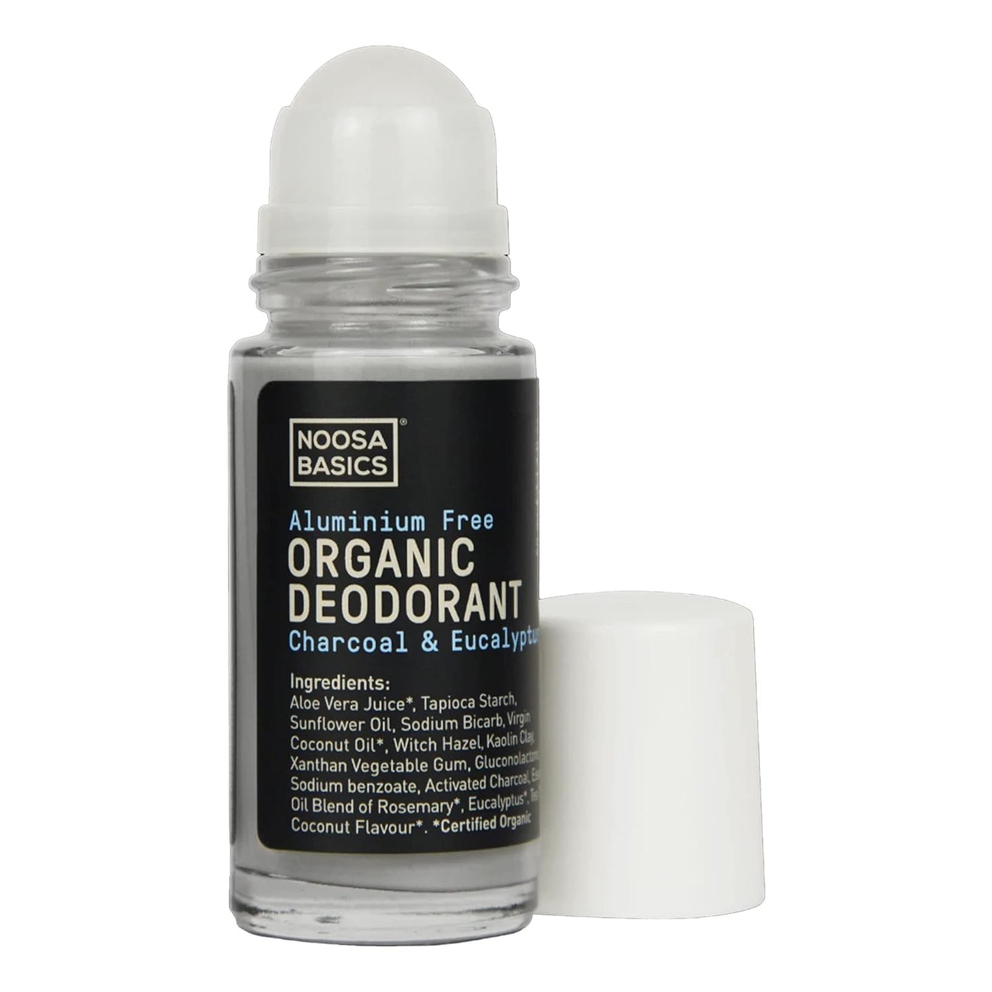 Noosa Basics Organic Roll On Deodorant with Activated Charcoal - Charcoal & Eucalyptus - 50ml - Aluminium Free - Made in Australia