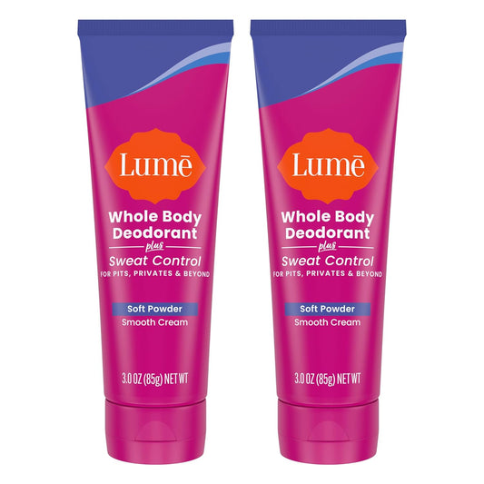 Lume Whole Body Deodorant Plus Sweat Control - Smooth Cream Tube - 72 Hour Odor And Sweat Control - Baking Soda Free, Skin Loving - 3.0 ounce (Soft Powder)