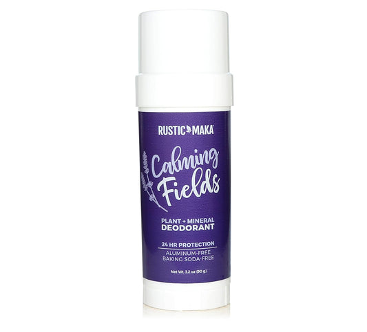 Rustic MAKA Natural Deodorant for Women and Men, Calming Fields (No Baking Soda, No Aluminum, No Parabens) Synthetic Fragrance-Free, Odor-Neutralizing, Lavender + Mint