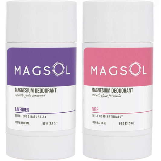 MagSol Organics Natural Deodorant for Men and Women - Lavender and Rose Scent, Aluminum Free, Baking Soda Free, Magnesium Based, 2 Pack Bundle