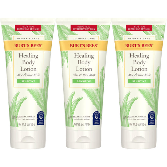 Burt's Bees Ultimate Care Healing Body Lotion with Aloe and Rice Milk for Sensitive Skin, 98.8% Natural Origin, 6 Ounces