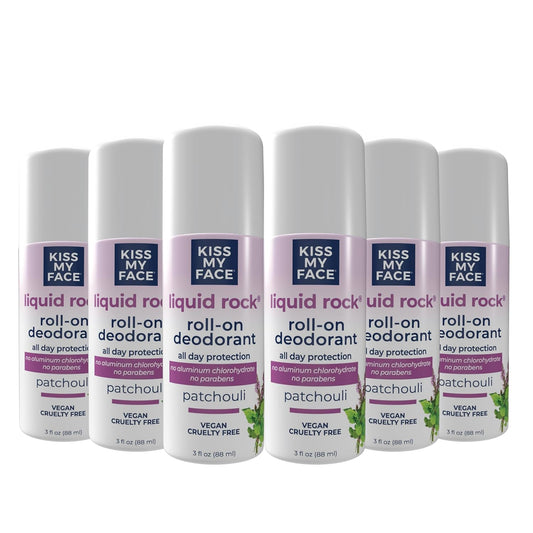 Kiss My Face Liquid Rock Aluminum Chlorohydrate Free Roll-on Deodorant, Patchouli, 3 oz, Pack of 6 (Packaging May Vary)