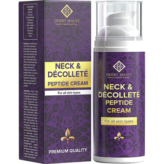 Desert Beauty Neck Firming Cream, Anti Aging Moisturizer for Neck & Décolleté (3.38 oz / 100ml Large Bottle) | Advanced Stem Cell + Collagen Formula For Tightening & Lifting Sagging Skin