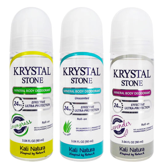 Deodorant 3-Pack Roll On of Potassium Alum with Aloe Vera & Essential Oils - VEGAN. CRUELTY FREE. ECO-FRIENDLY